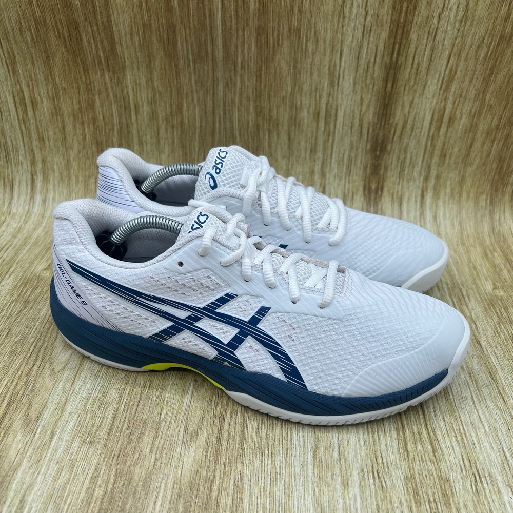 ASICS Gel-Game 9 Tennis Shoes Men's Size 7 White Blue Court Sneakers 1041A337